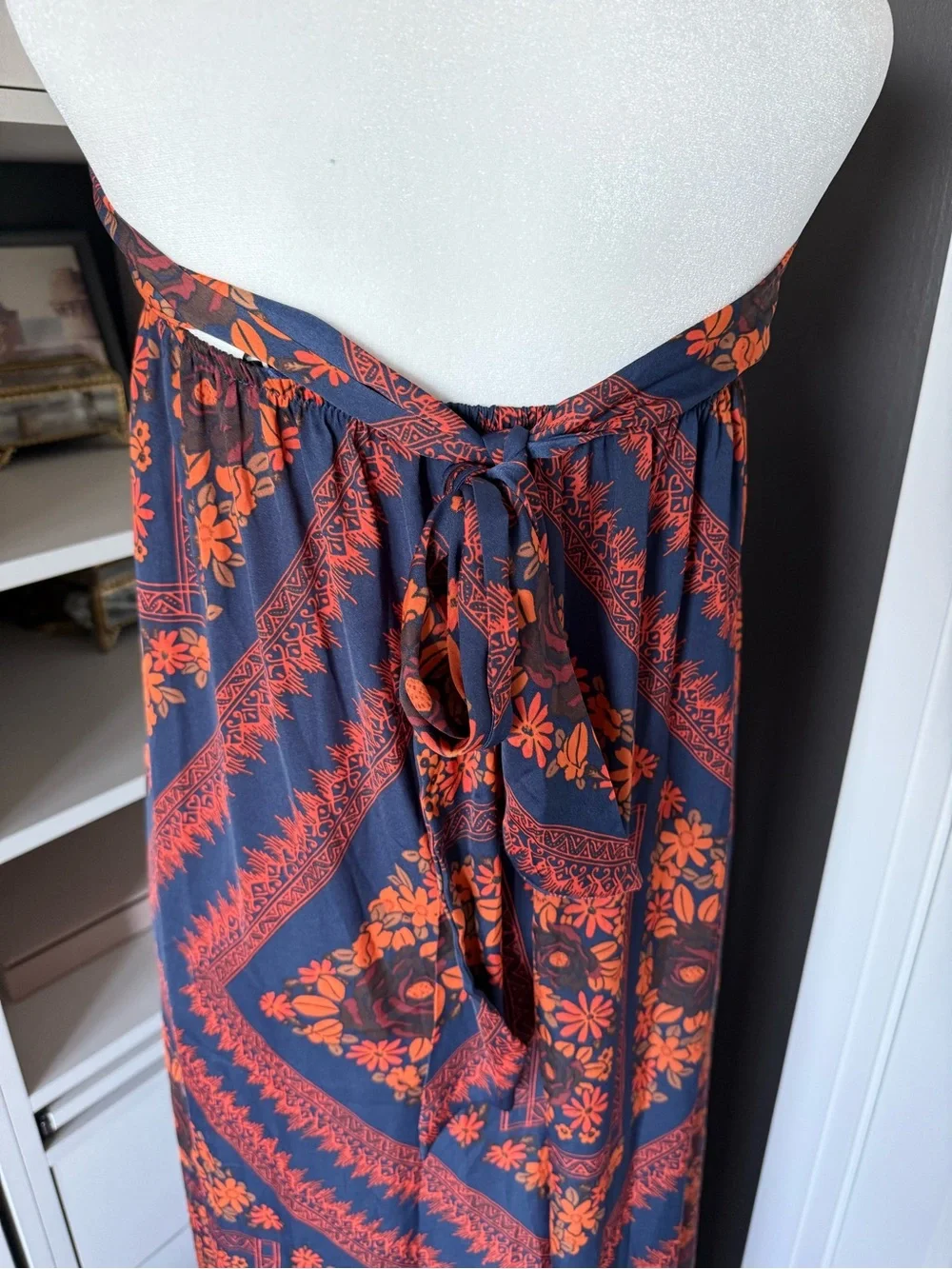 Free People Strapless Maxi Jumpsuit in Navy and Orange Floral Print